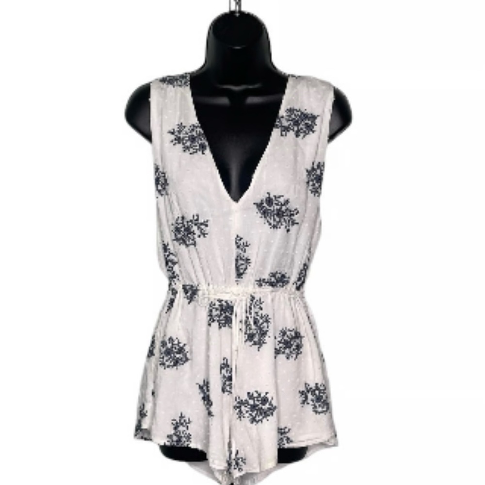 Blue‎ Life Festival Romper embroidered White black Flirty XS